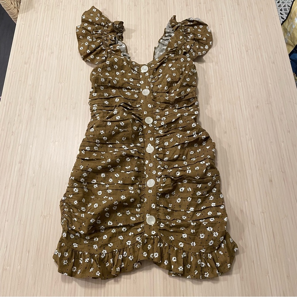 Zara dot Brown Floral Button-Down Dress
